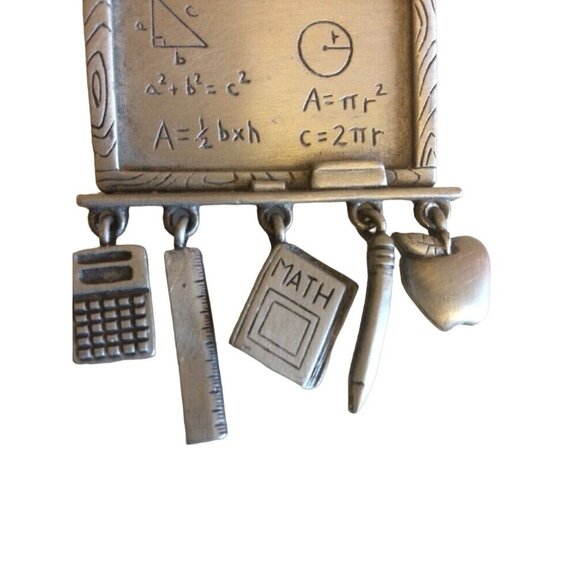 Vintage Signed JJ Pewter Algebra Math Brooch Pin 5 Charms Ruler Calculator - Picture 2 of 4